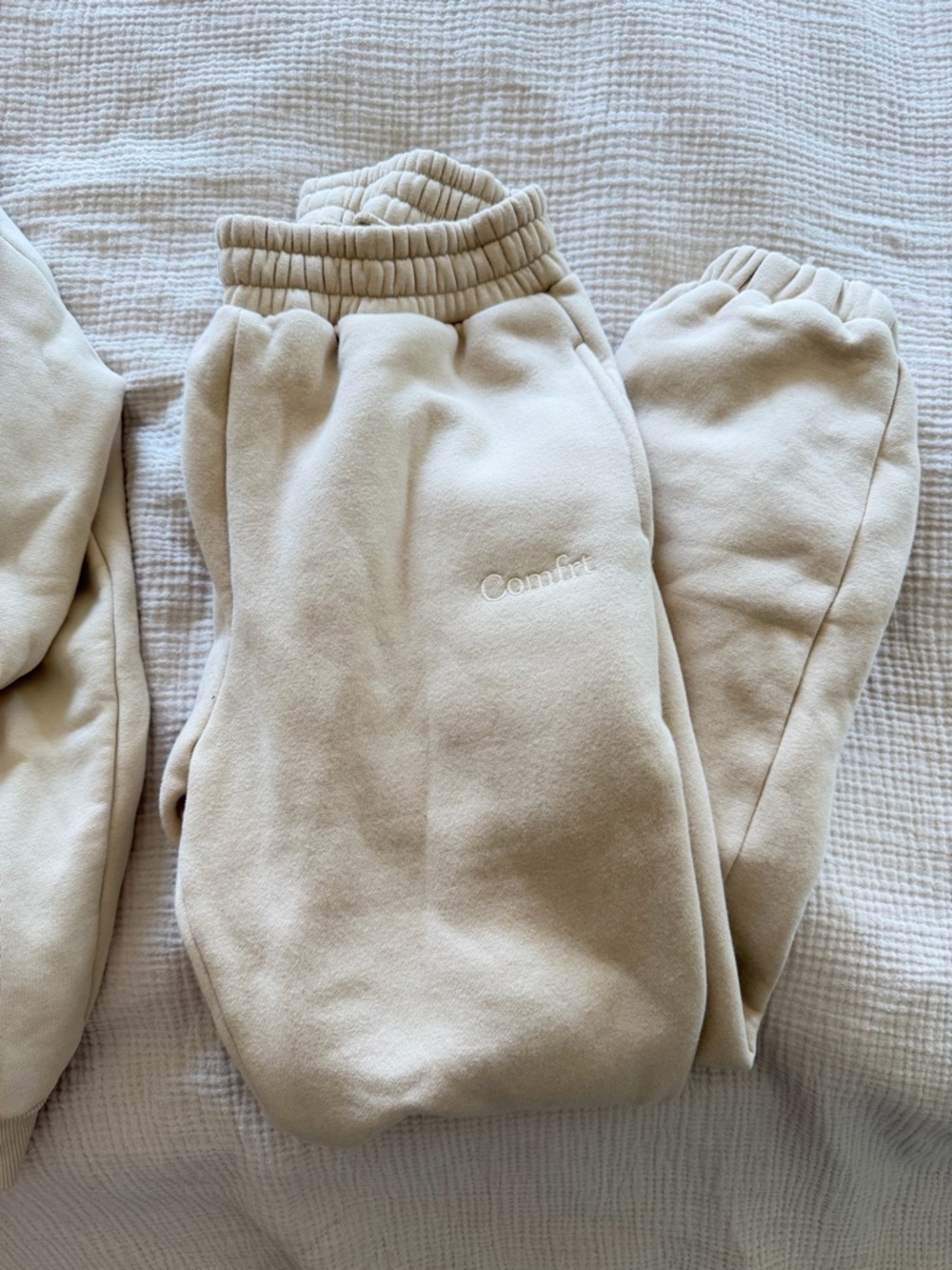 Cream Fleece Track Joggers with Elastic Waistband